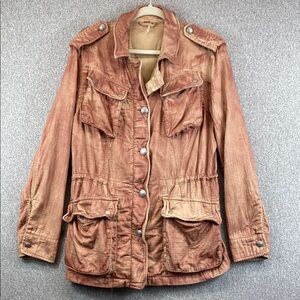 Free People Not Your Brothers jacket S acid wash copper cargo military steampunk